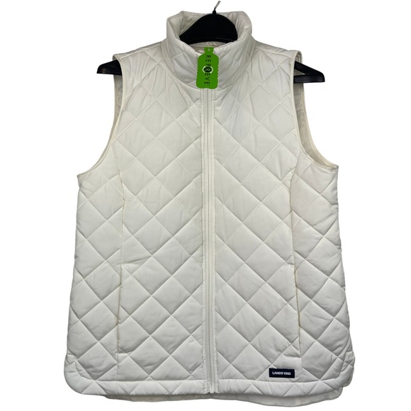 Lands' End Jackets & Blazers - Lands End FeatherFree Quilted Insulated‎ Vest Womens S Mock Neck Full Zip White